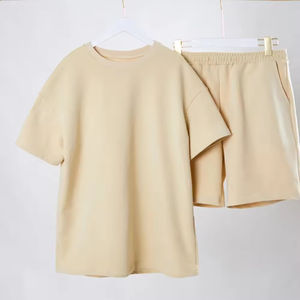 Conjunto Casual de Dos Piezas para Mujer, Verano, 100% Algodón, Corte Regular, Top y Shorts, Manga Corta, Largo por Encima de la Rodilla, Tejido, Ropa Urbana - Product Image 2