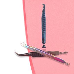 Pince à épiler d'extension de cils à poignée en diamant en acier inoxydable de logo et de couleur personnalisée facile à ramasser cils fins et épais - Product Image 3