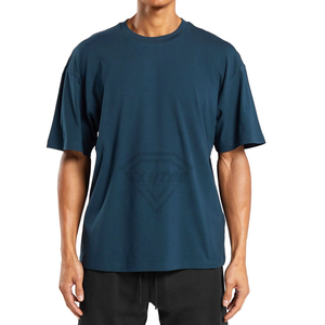 T-shirt épais en coton vierge surdimensionné de grande taille à épaules tombantes impression personnalisée T-shirt lourd pour hommes - Product Image 1