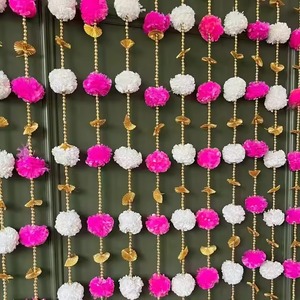 Guirnaldas de cortina de flores artificiales con campanas doradas, hilo de caléndula rosa y blanca, cuentas de Gota, colgante de pared para decoración de eventos - Product Image 2