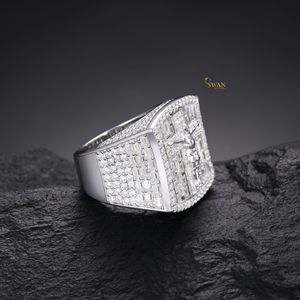 925 Sterling <b>Silver</b> Moissanite Diamond Jesus <b>Cross</b> Ring Iced Out Baguette Setting Hip Hop Statement Jewelry for <b>Men</b> - Product Image 3