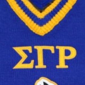 SGRho scollo a V manica oro blu reale Sigma Gamma Rho hibu greco confraternita abbigliamento ricamato Crest College abbigliamento in maglia - Product Image 5