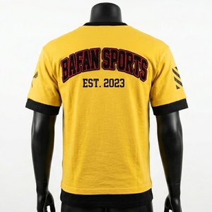 T-shirt homme double couche en jersey coton polyester premium 190 GSM, jaune à l'extérieur, ourlet intérieur noir, logo personnalisé imprimé à l'écran. - Product Image 4