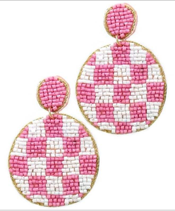 Pendientes colgantes bordados circulares a cuadros con cuentas elegantes hechos a mano de alta calidad estilo moderno para niñas de glowin fashion - Product Image 1