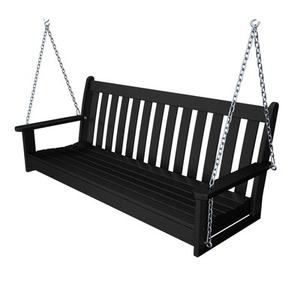 Farmhouse style <b>wooden</b> <b>swing</b> for porch with classic <b>wooden</b> slats hanging chain and weather resistant natural coating - Product Image 4