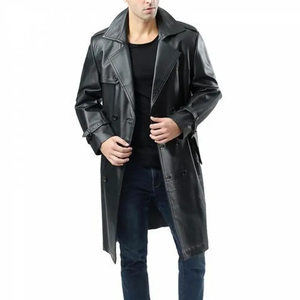 Manteau long d'hiver pour homme, neuf, personnalisé, de haute qualité, imperméable, en tissu de laine, avec boutons, en cuir, à revers, prix de gros - Product Image 3