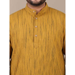 Yellow Cotton Textured Kurta With Pant <b>Men</b> Plus Size Co-ord Set - Product Image 2