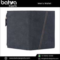 Dompet Pria Kulit Asli RFID Vintage Lipat Tiga Desain Jahitan Katun Panjang Pendek, Dapat Disesuaikan, Laris Manis