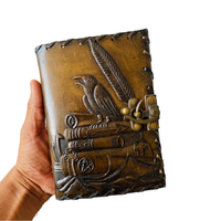 Relief Crow Book Shadows Vintage Spell Book Deckle Edge Black Charcoal Hardcover Leather Journal Classic Witchcraft Reading