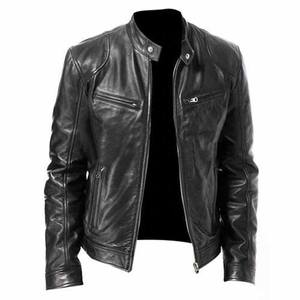 <b>Men's</b> Winter Stand Collar <b>Leather</b> Jacket Zippers <b>Washed</b> Canvas Fabric Waterproof Windproof Comfortable Breathable High Quality - Product Image 5