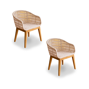 Chaise de salle à manger moderne en rotin avec pieds en teck et assise rembourrée pour hôtel, restaurant, patio, ferme et villa, utilisation en extérieur - Product Image 5