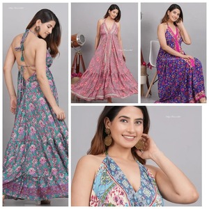 Wholesale Lot of HIPPIE LONG SILK Summer Handmade Dress Silk Maxi Dress Long Halter Dress - Product Image 3