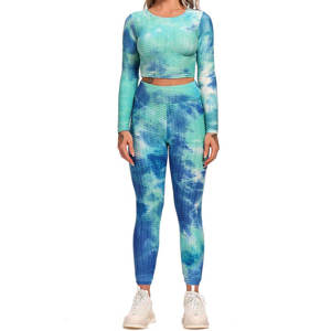High Support Tie Dye <b>Legging</b> <b>and</b> Crop <b>Top</b> Women Quick Dry Active Stretch Workout Clothing 2 Piece Suit Women Gym Fitness Set - Product Image 2