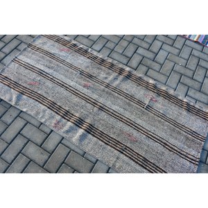 Tapis turc vintage, tapis Kilim 2,9x5,4 pieds, tapis en laine Ikat gris - Product Image 4