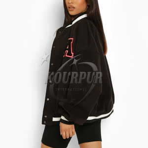 Autumn Varsity Jacket Custom Logo Simple Fashion Adult Women's Bomber Jacket In 100% Cotton - Product Image 6