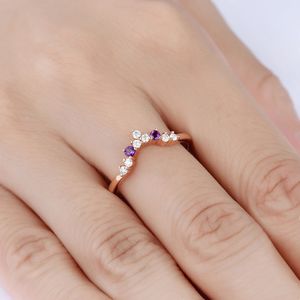 แหวนพลอยอเมทิสต์คุณภาพดีดีไซน์ใหม่หรูหราทองแข็งแหวนเพชรแท้ - Product Image 5