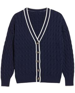 Pull cardigan en tricot côtelé blanc marine pour hommes et femmes avec tissu en coton doux et fermeture à boutons classique Vêtement décontracté d'hiver - Product Image 1