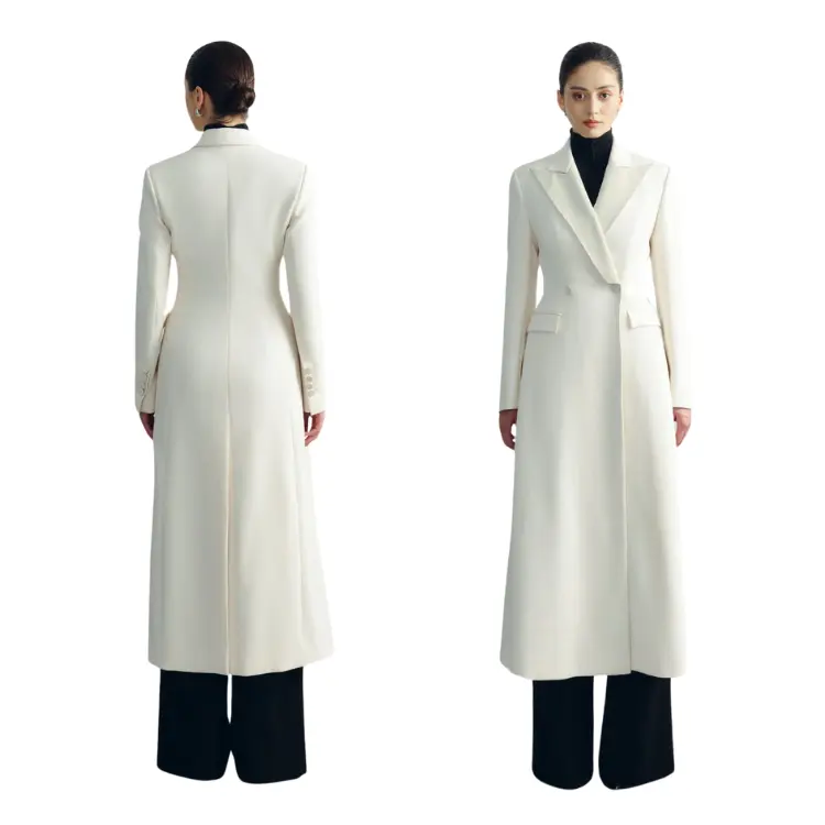 White Black Women's Coats With Good Price New Style Rayon Spandex Woven Fabric BRIDGET MAXI LENGTH COATS WHITEANT Vietnam