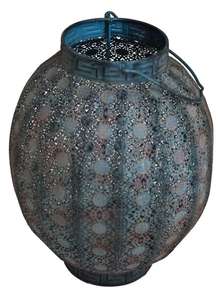 Lanterne de jardin en métal antique de style marocain, porte-bougie suspendu d'extérieur, lanterne votive rustique avec patine verdigris et poignée en corde - Product Image 3