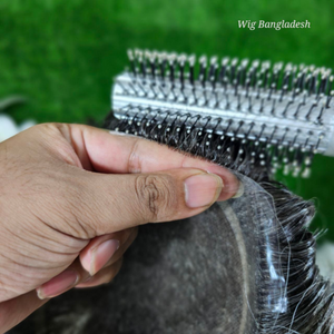 Postizo/Peluca de Cabello Indio 100% Natural de Bangladesh para Hombre, Fácil de Usar, Remy, Sin Cirugía, Base de PU con Encaje Anudado a Mano, Liso - Product Image 3