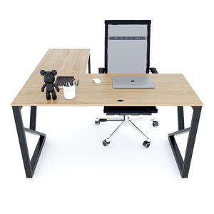 Bureau en L minimaliste Kconcept HBKC038 140x140cm en contreplaqué avec pieds en fer pour mobilier de bureau - Product Image 1