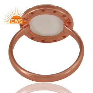 Handmade Sterling Silver Rose Gold Plated Natural White <b>Moonstone</b> And White Topaz Gemstone Stackable Ring Jewelry For Women - Product Image 3