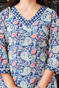 New Trendy Traditional Indian Jaipuri Print Cotton Kurti Set Embroidery Ladies <b>Kurta</b> for Winter Parties – Wholesale Jaipur India - Product Image 3