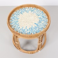 Table d'appoint en rotin naturel au prix le plus bas, design moderne, tables basses rondes avec motif en nacre