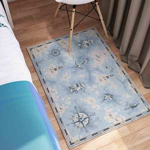 พรมลายเข็มทิศทะเล พรมพิมพ์ลาย: พรมสีน้ำเงินสำหรับห้องเด็ก พรมเนื้อนุ่มแบบไม่ทอ - Product Image 5