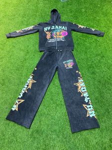 Conjunto de Sudadera con capucha unisex lavado con ácido personalizado 100% algodón transpirable estampado sólido polar casual chándal otoño - Product Image 6