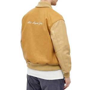 Veste de baseball universitaire pour hommes de grande taille conçue sur mesure hiver col en V fourrure de mouton brodée décontracté fermeture à un bouton vache - Product Image 4