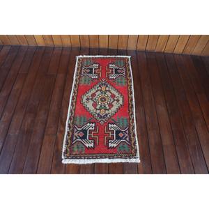 Tapis turc vintage 1,6x3,2 pi (49x96 cm), tapis persan en laine rouge - Product Image 1
