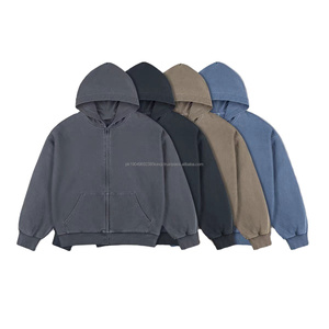 2024 New 3D puff print 500gsm Dark <b>grey</b> garment dyed <b>hoodie</b> boxy Fit full zip puff <b>hoodie</b> Cropped - Product Image 1