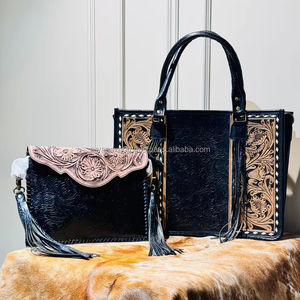 Offre Spéciale à la main en cuir noir Floral grand sac fourre-tout et à la main en cuir gaufré frange enveloppe sac Combo ensembles pour les femmes - Product Image 4