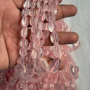 ลูกปัดโรสควอตซ์สีชมพูธรรมชาติคุณภาพสูง ขนาด 8x6 มม. ถึง 18x14 มม. รูปทรงกลมเรียบ สำหรับทำเครื่องประดับ - Product Image 2