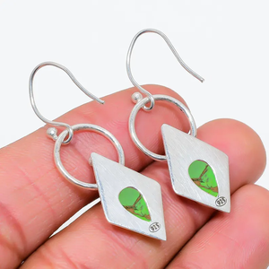Pendientes de piedras preciosas turquesas Verdes Naturales Plata de Ley 925 Boho hecho a mano gota colgante joyería única al por mayor de La India - Product Image 4