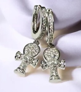 925 Sterling Silver Moissanite Ankh Heggie Hoops <b>Diamond</b> <b>Earring</b> Wedding Gift <b>Diamond</b> <b>earring</b> - Product Image 1