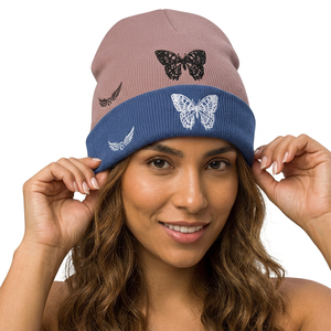 Butterfly Embroidery Knit Beanie Hat Unisex Adult Cuffed Warm <b>Winter</b> <b>Cap</b> Casual Style - Product Image 5