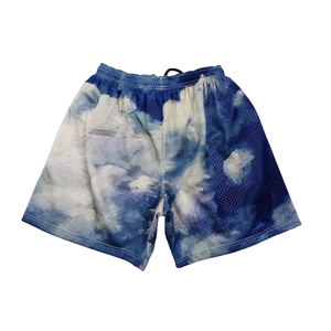 Men's sublimation printing mesh polyester Shorts Mid Waist Drawstring Casual Short Shorts Breathable Fabric Blue <b>White</b> Patter - Product Image 2