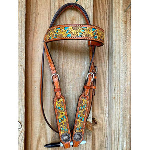 Cabestro Occidental de Una Oreja con Tallado, Cuero Vacuno Americano Marrón, Herrajes de Acero Inoxidable a Precios de Fábrica - Product Image 1