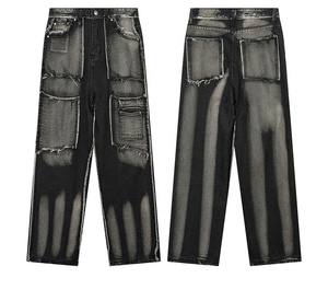 Pakistan fait 100% coton hommes droit Jean pantalon haute rue broderie Patch respirant ample Baggy rue taille élastique - Product Image 6