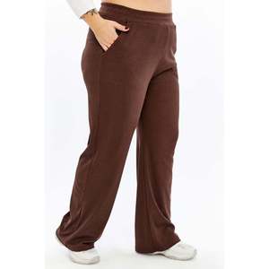 Pantalones de Punto RMG para Mujer, Talla Grande, Corte Holgado, Color Marrón, Poliéster y Elastano, para Comodidad y Estilo Diarios - Product Image 2