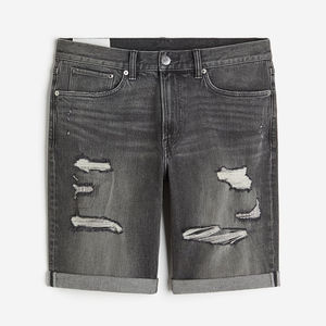 Summer New <b>Men's</b> Fashion Stretch Casual Denim <b>Shorts</b> Hip Hop Style Light Wash Straight Jeans Mid Waist Knitted Weaving Method - Product Image 1