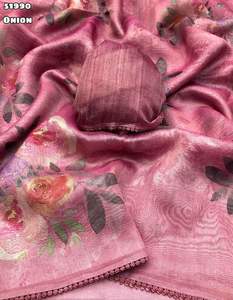 Sari en soie de tissu de qualité supérieure, dernier cri, tendance, avec imprimé floral numérique, mode féminine - Product Image 3