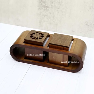 Natural Brown Sandalwood Mubkhar Tray Set Handcrafted Eco-Friendly Religious Tray for Bakhoor <b>Oud</b> Burner Arabic Incense Display - Product Image 2