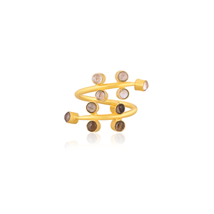 Bague en argent sterling massif 925 fumé et cristal avec pierres précieuses faites à la main Boho Designer Anniversaire Cadeau Bijoux plaqués or jaune - Product Image 1