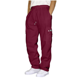Custom Men's High Waist Sweat Pants Multi-Pockets Casual <b>Canvas</b> Trousers <b>Long</b> Straight Flat Blank Logo Stacked Drawstring <b>Long</b> - Product Image 1