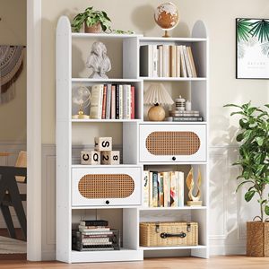 Estantería Grande Blanca de Madera con Armario de Almacenamiento y Cajones, Librería con Estantes Abiertos para el Hogar, Oficina o Sala de Estar - Product Image 1
