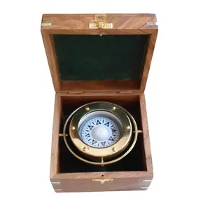 Best Offers Brass Metal Made Compass with Wooden Box For Gift & Decoration Uses by Indian Exporters Low Prices