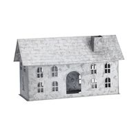 Mini Ornement de Maison d'Église en Métal Blanc Porte-Bougie avec Design de Croix en Pointe et Découpes de Fenêtre Style Ferme Noël